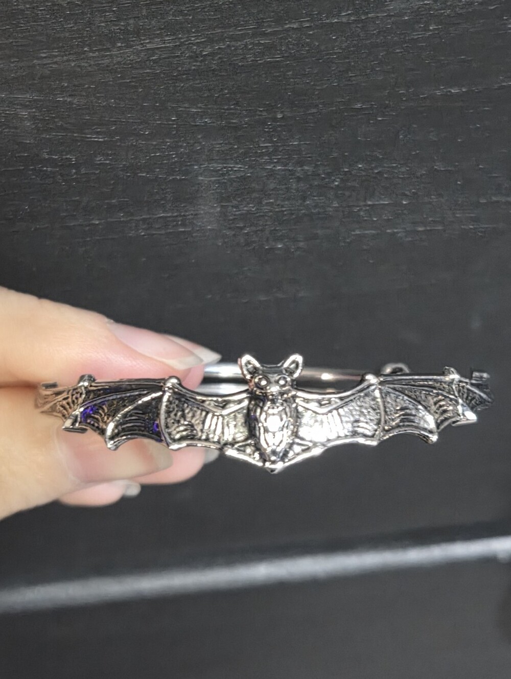 Silver Bat Cuff Bracelet Expandable Wire Bangle Adjustable Slider Goth Vampire